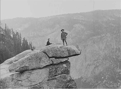 luzfosca:  These intrepid travelers are clearly excited about #Yosemite150 as they wave from Yosemite’s Hanging Rock. Excerpted from the education film “Yosemite Valley“ from the Ford Historical Film Collection and recently digitally remastered