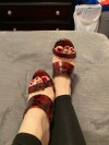 enslavedtomywifesfeet:New shoes for the Foot Queen. My balls are in trouble. 