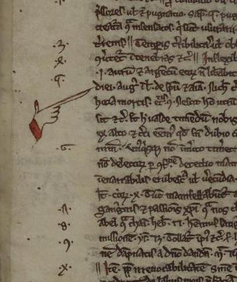 Manicules, or the hand shaped symbols placed in the margins to point out corrections, are some of th