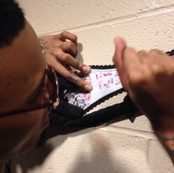 alsinanation:  August signing a fan’s thong. It says I own this pussy.😩…😂 