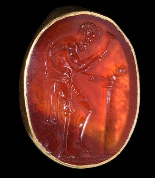 archaicwonder:Roman Gold Ring with Vulcan Intaglio, 2nd-3rd Century ADInset carnelian cloison with i