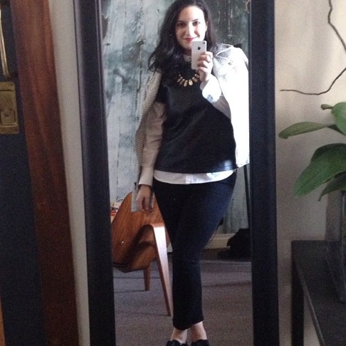 Day four look #blackandwhite #veganleather #tuxedoflats...