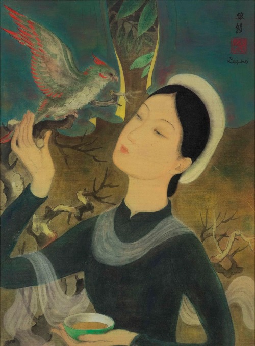 Lady with a Parrot, c.1938 by Lê Phổ (Vietnamese, 1907&ndash;2001)