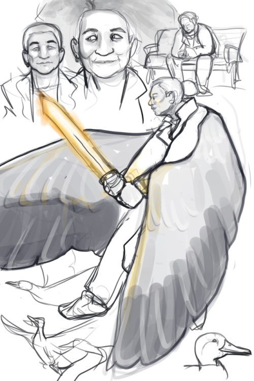 Studying Ron Glass Turned Into A Sketch Of Aziraphael