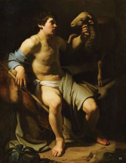 St.John the Baptist holding a Sheep. Bartolomeo Manfredi. Italian 1580-1622. oil/canvas.  