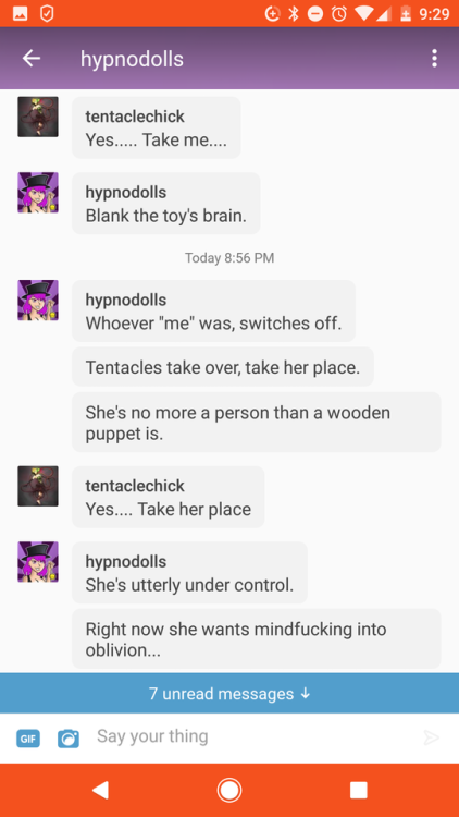 binarybimbodoll: tentaclechick: Chat with @hypnodolls part 4 Hope this is entertaining as I thought