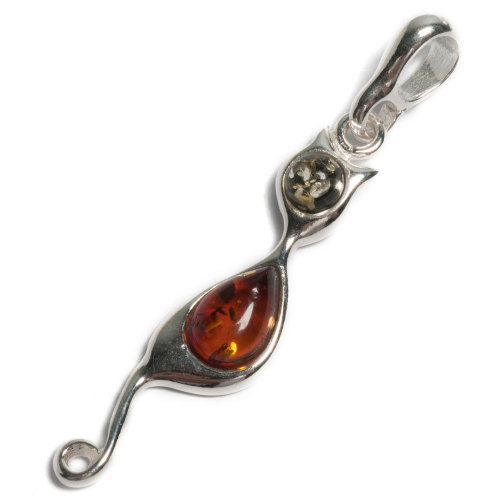Henryka Amber & Silver Cat Pendant with Silver Chain cat jewelry