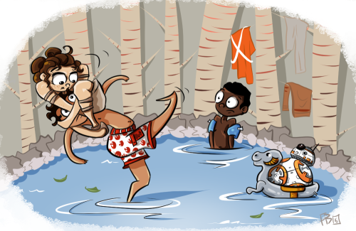 flatbear:Day 1 of Suddenly Being A Family: teach rey to swim.Full credit for the Tauntaun floatie go