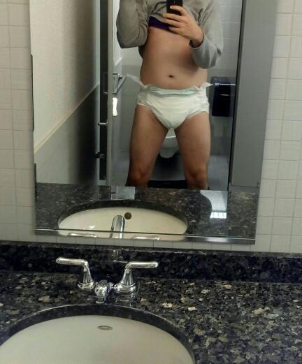 sissyhusbandforever:Fuck yeah, he said to himself, already feeling his cock rising in his diapers as he took a video in the work bathroom for his mistress while staring into the mirror. “I’m a good diaper whore, Mistress,” he spoke outloud as he