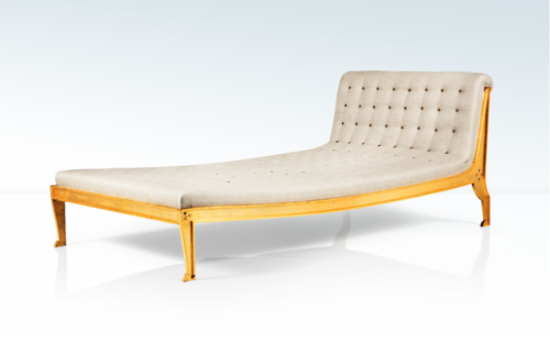 Marc du Plantier (1901-1975)EGYPTIEN BED - gilt iron, fabric upholstery circa 1933-39From a private 