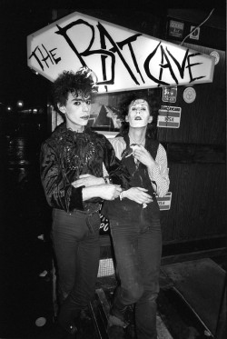 post-punker:  Olli Wisdom, member of Specimen and founder of The Batcave, and Nik Fiend, of Alien Sex Fiend, at The Batcave Club, 1982, by Derek Ridgers