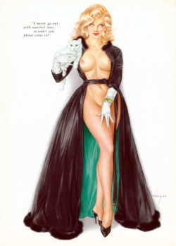 lovethepinups:  Alberto Vargas - February 1966 Playboy Magazine Vargas Girl - “I never go out with married men, so won’t you please come in?”