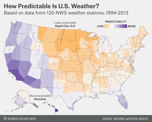 mapsontheweb:How predictable is U.S. weather? &hellip;This is a map of where it could snow, basi