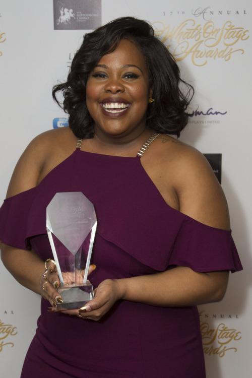 amberrileynews:  Amber Riley accepts the award for Best Actress in a Musical for Dreamgirls at the 17th Annual WhatsOnStage Awards (February 19, 2017)