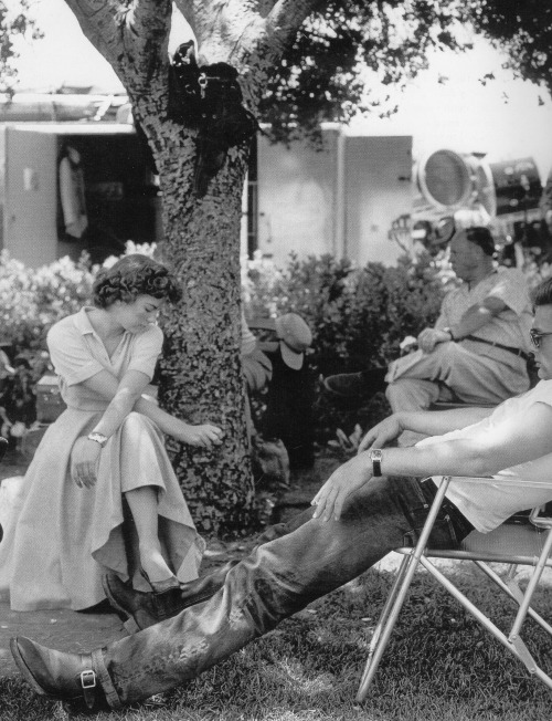 Natalie Wood and James Dean photographed in between takes of Rebel Without a Cause, 1955. 