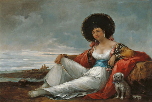 Maja with a lapdog by Eugenio Lucas Velázquez,1865