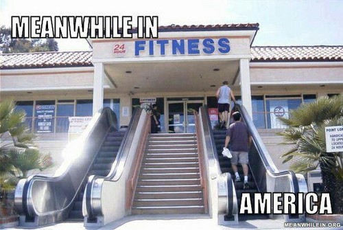 the-exercist:eresahand:#america #center #fitness #funny #in #stairs #meanwhileThis escalator is a go