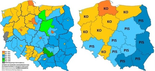 mapsontheweb: 2018 Polish local elections - winning party or committee by constituencies and voivode