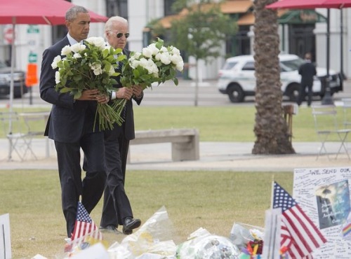 frontpagewoman:President Obama and VP Biden pay respect to the victims of the Orlando shooting.
