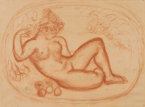 Drawings of reclining female nudes by Aristide MaillolFrench, 19th or 20th centurysanguine, pencil, 