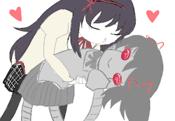 manamiiii:  homura kissing her wife before she leaves for school 