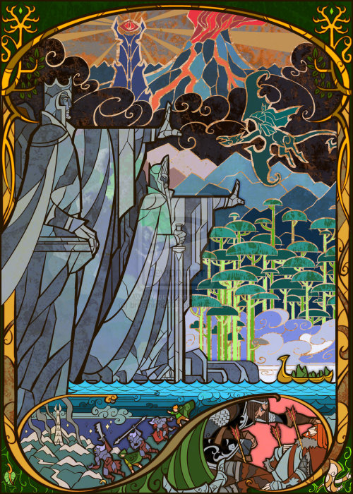 themightyglamazon: ex0skeletay: Lord of the Rings Stained Glass Illustrations by breathing2004 O