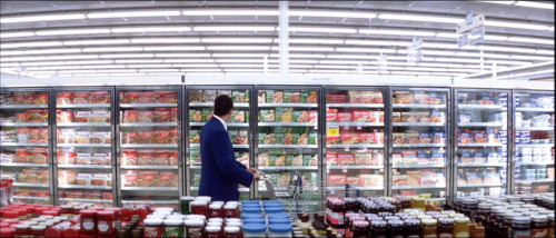 Stills from the 2002 movie Punch Drunk Love starring Adam Sandler. Music by Jon Brion. Cinematograph