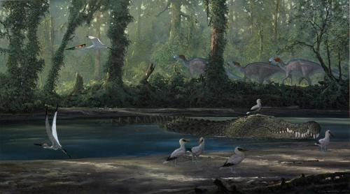 Deinosuchus, Ichthyornis and Kritosaurus by Doug Henderson