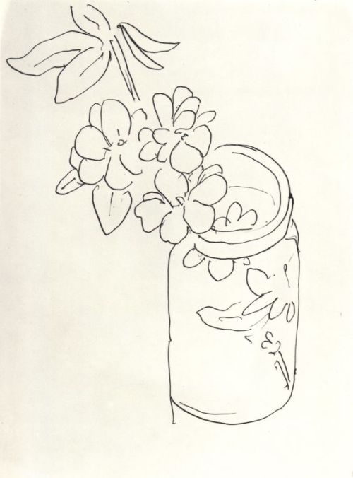 artimportant:Left: Henri Matisse - (drawing of a nude) Right: Henri Matisse - Fleurs Dans un Pot en 