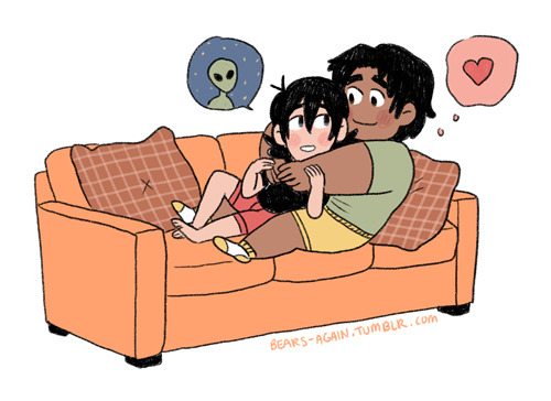 bears-again: a commission from @voltronpals ! Cuddling and talking about aliens…