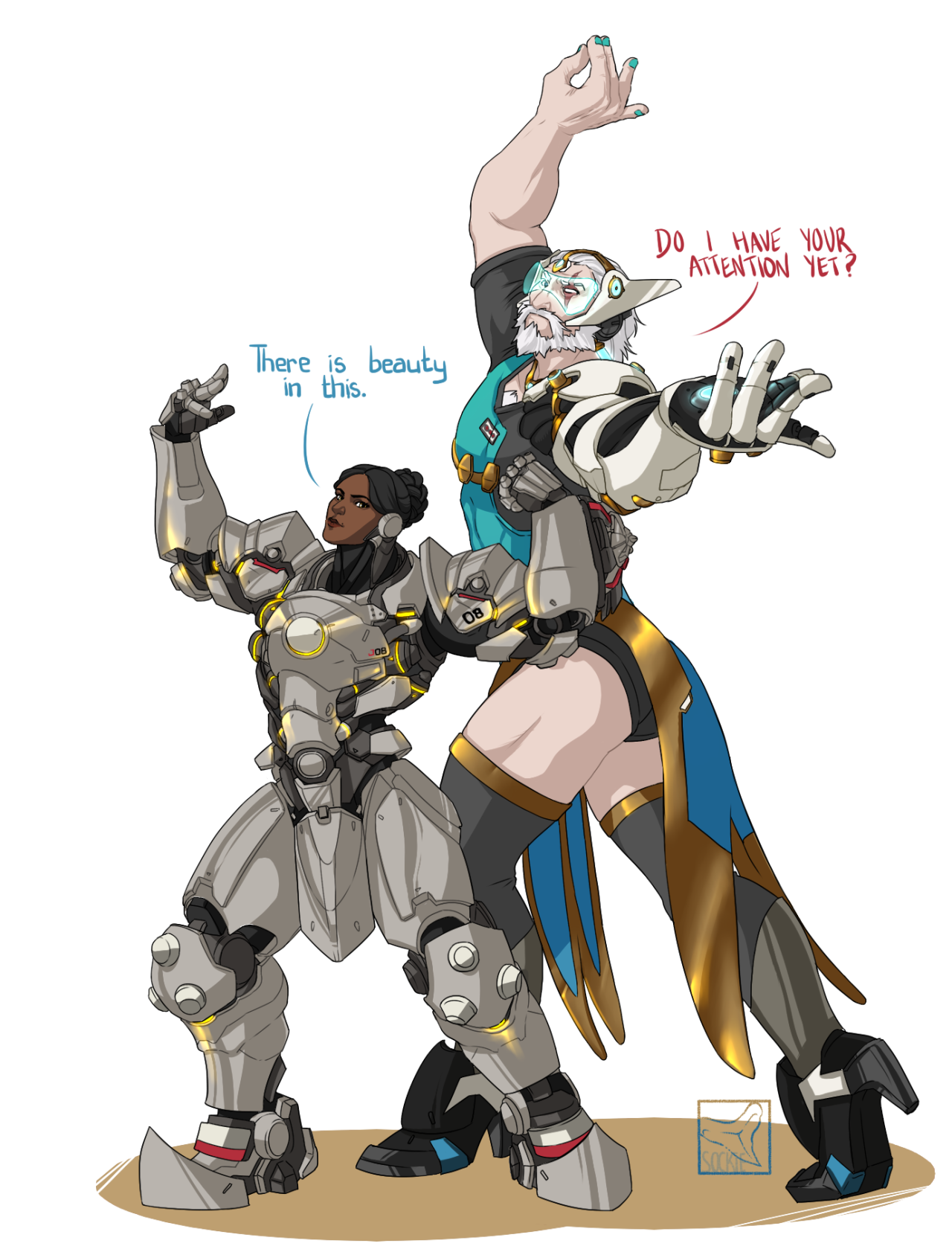 sinksanksockie:  Overwatch Outfit-Swap: Symmetra and Reinhardt [Submission by @drunken-pilot