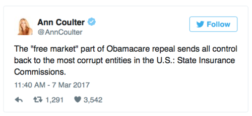 b-morevony:  earthshaker1217:  micdotcom: Even Ann Coulter is ripping Republicans apart for their Obamacare repeal bill Even Ann Coulter, the far-right pundit, has a problem with the GOP’s plan to repeal and replace the Affordable Care Act. In a series