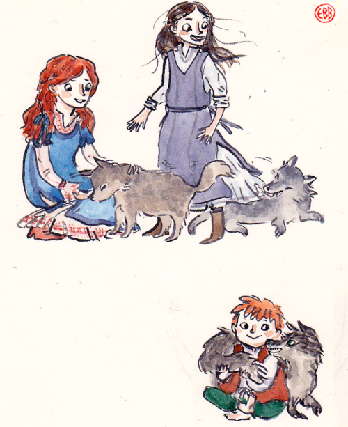 beastlyworlds: Little Starks and newly met little direwolves. Also a sulky Theon. I just like drawin