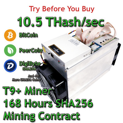 Bitmain Antminer T9 10.5 THash/sec Guaranteed One Week Mining Contract SHA256 