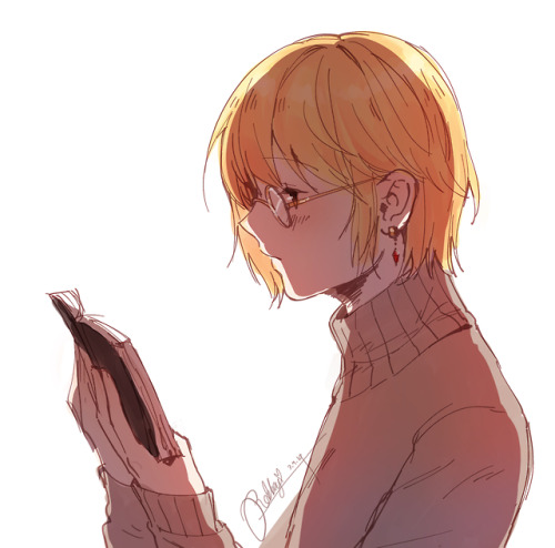 I love doodling Kurapika &lt;3 For some reason I really wanted to see him in glasses and a sweater s