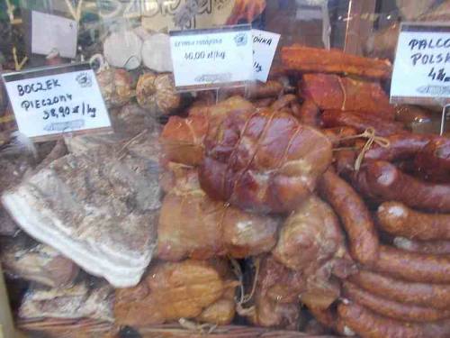 Some food merchandise offered during Christmas market 2021 in the city Wroclaw in Poland.