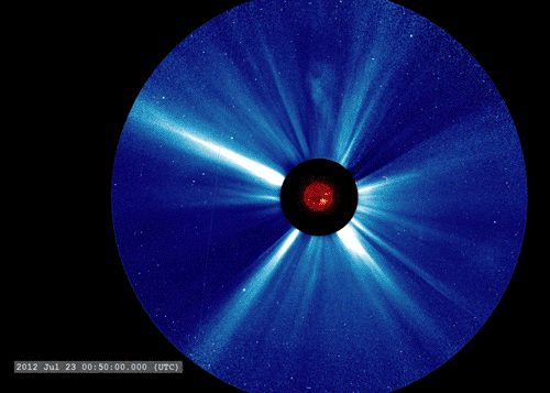 spaceplasma:  As Seen by STEREO-A: The Carrington-Class CME of 2012  STEREO (Solar TErrestrial RElations Observatory) is a solar observation mission, it consists of two space-based observatories - one ahead of Earth in its orbit (STEREO-A), the other