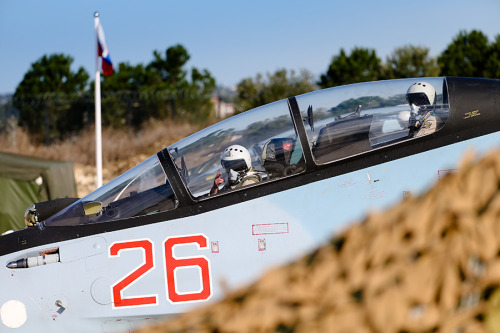 Syria, Hmeimeem airbase. Russian pilots before flights