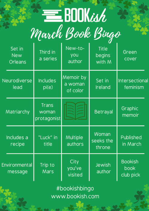 Join us for March bookish bingo! Read at least four books that fit each prompt and get a bookish bin