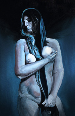 nakedandthedead:  Artist - Marty EngleBlue Veil - 18x40x2, oil on canvasThe Space Between - 20x24x2, oil on canvasFOR SALE, Contact the Artist  Oh flesh&hellip;.