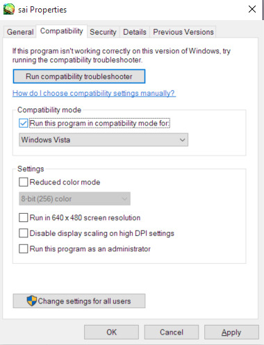 How to get Sai working on Windows 10