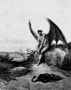 impfaust:  I’m sure he’s waiting for his lover too… This is really beautiful. Artwork:“Lucifer contemplates a Serpent” by Gustave Dore