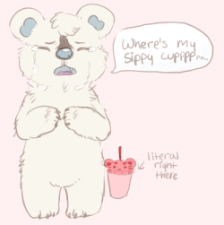 princessblankit:  Warm up doodle of my day today. I have lost and found my sippy cup at least three time. I may not have a favorite stuffie, but I’m super attached to my tiger cup. But Little bear is not very good at keeping track of things… 