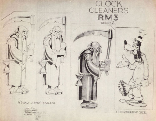 talesfromweirdland:Production art from the 1937 Disney short, Clock Cleaners (mainly centering on Go