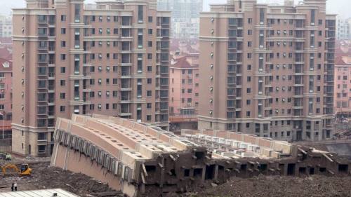 Lotus Riverside, Shanghai. Building fell over from workers excavating an underground garage, causing