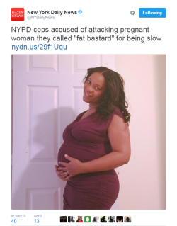 damnitdee:  4mysquad:  Sheena Stewart was 4 ½ months pregnant when she was pulled over in her car for allegedly not coming to a complete stop at a stop sign. Stewart handed over her license, and was looking for the registration in the glove box when