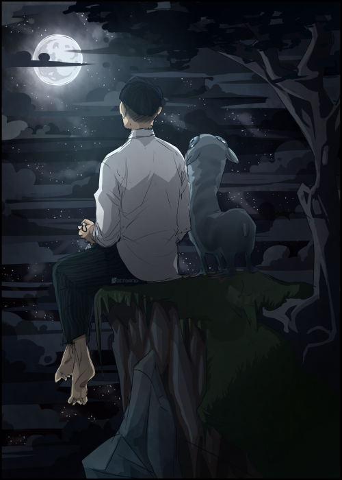 questionartbox:Moon watchingGiving Credence some peace and quiet.Art blog: questionartbox