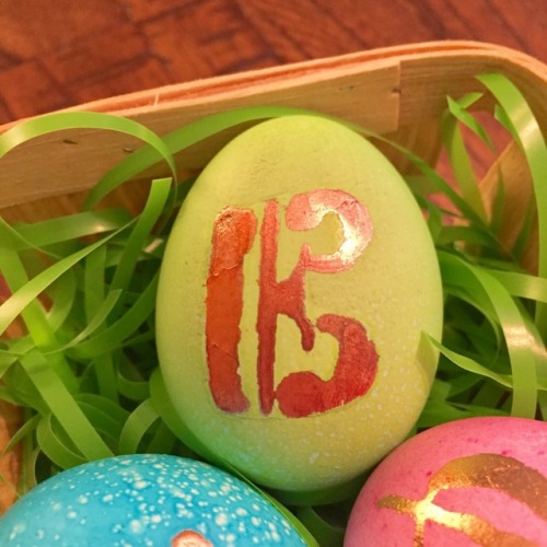 Music Easter eggs with copper leaf. Bass clef. Alto clef. Treble clef. 