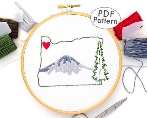 Oregon Embroidery Design // WanderingThreadsArt