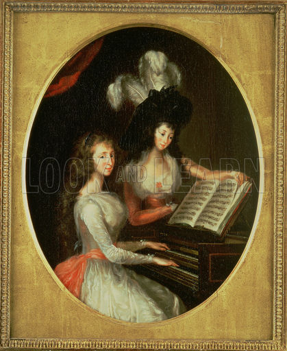 Lady Maria Tryphena Cockerell and Lady Charlotte Imhoff Making Music at a Harpsichord by Francesco R